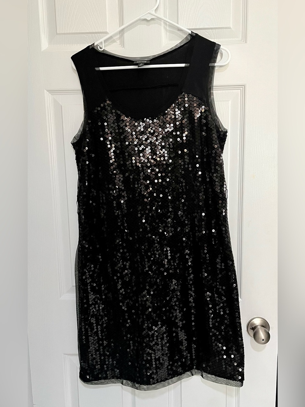 Nicole by Nicole Miller Black Sequin Mini Dress Knee Length (Large)